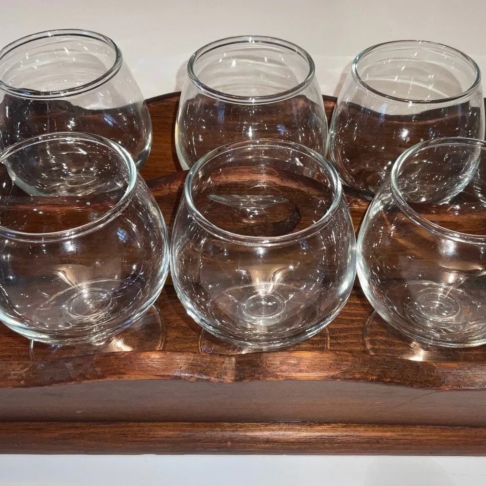 Vintage MCM Libbey Brandy Cocktail Glasses in Wooden Holder
